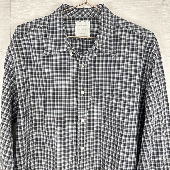 Billy Reid Mens Button Down Shirt Size XL Check Plaid Blue Long Sleeves Italy - Picture 2 of 14